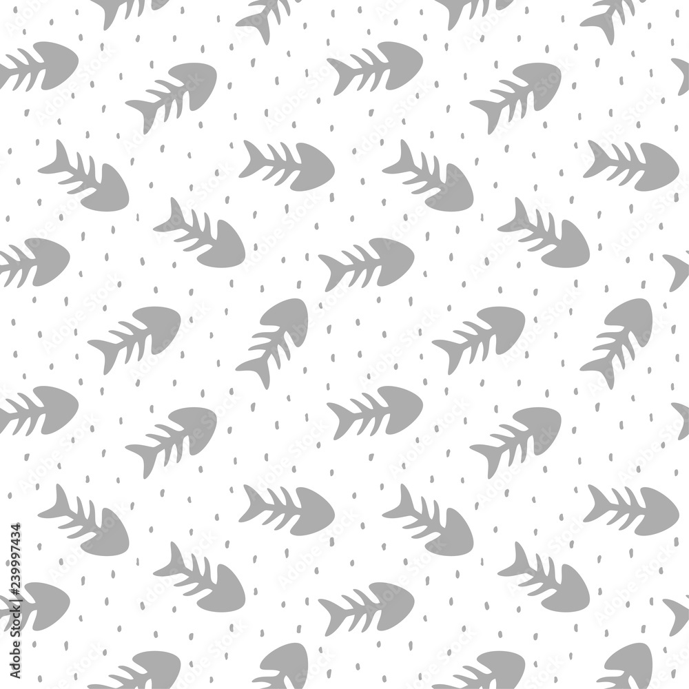Fish Bone Seamless Pattern Background, Fish Bone Vector Illustration