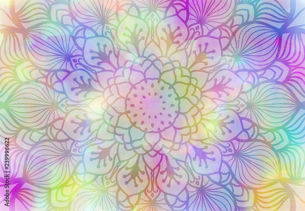 Abstract mandala graphic design and watercolor digital art painting for ancient geometric concept background Abstract mandala graphic design and watercolor digital art painting for ancient geometric concept background