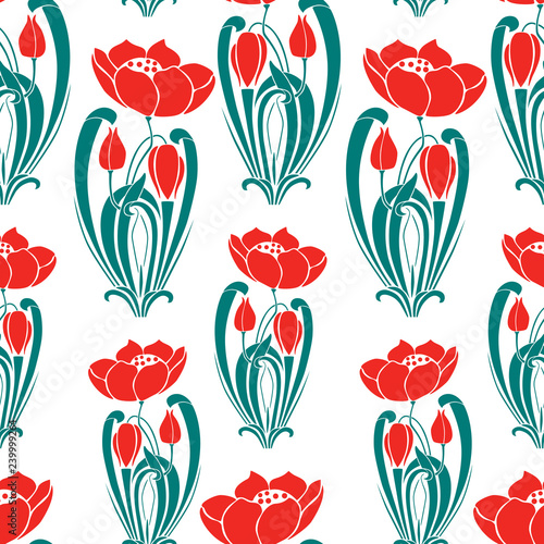 Seamless pattern of decorative tulips