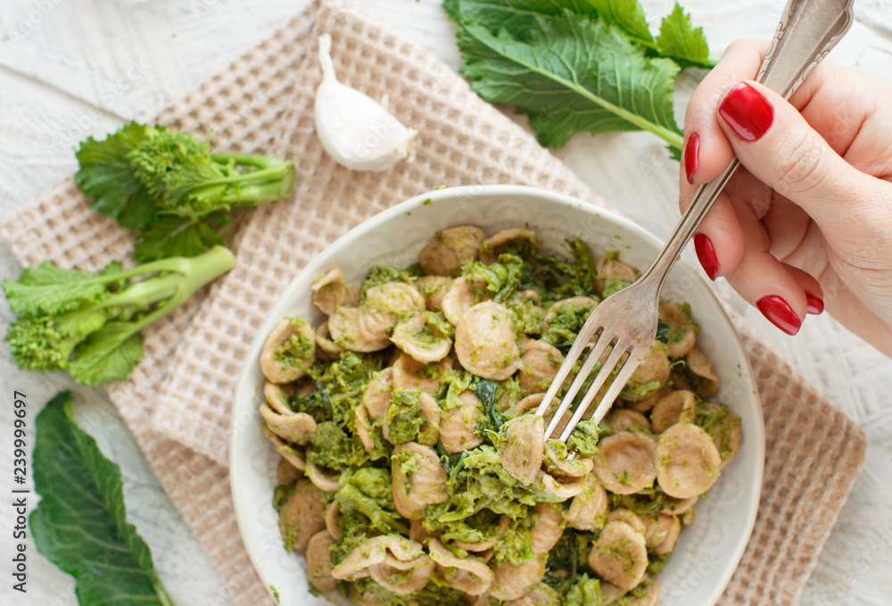 Orecchiette with turnip greens Orecchiette with turnip greens