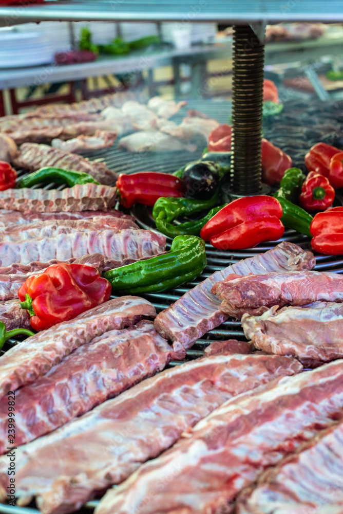 Raw pork ribs ready to make on the barbecue. Raw pork ribs ready to make on the barbecue.
