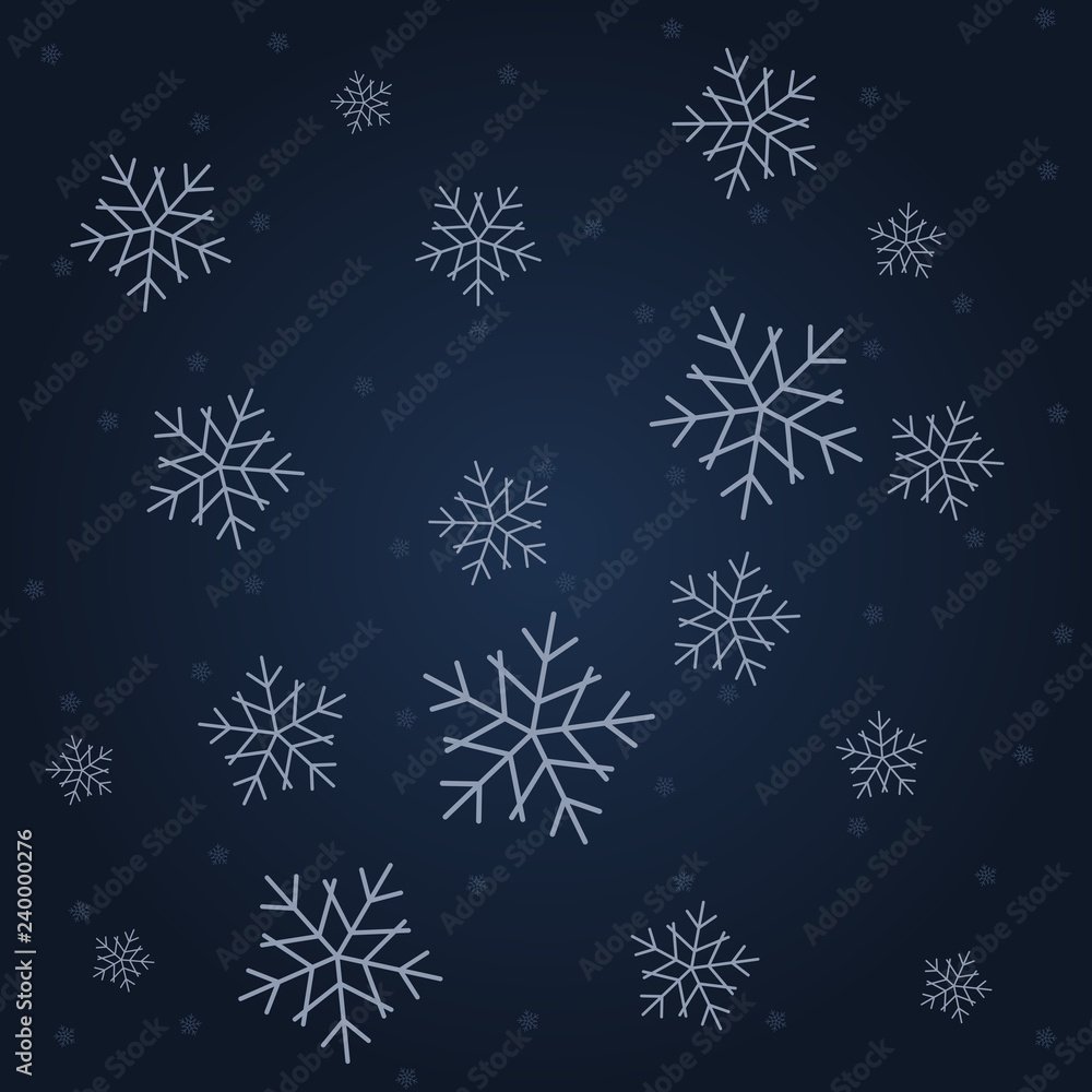 Happy New Year and Merry Christmas. Snowflakes on dark background Happy New Year and Merry Christmas. Snowflakes on dark background