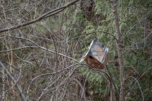 Old tattered bird house photo