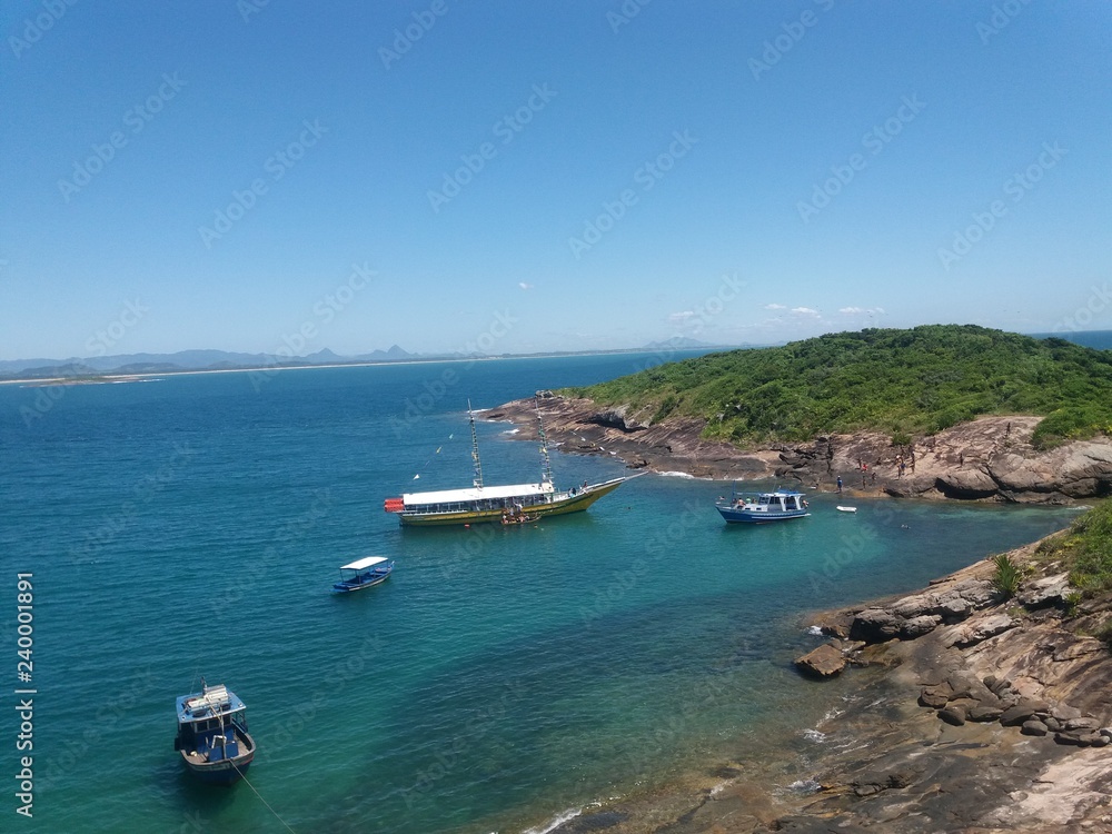 expedition to the archipelago of Three Islands in Guarapari Espírito Santo Brazil on December 16, 2018 with the Indian schooner and other boats present