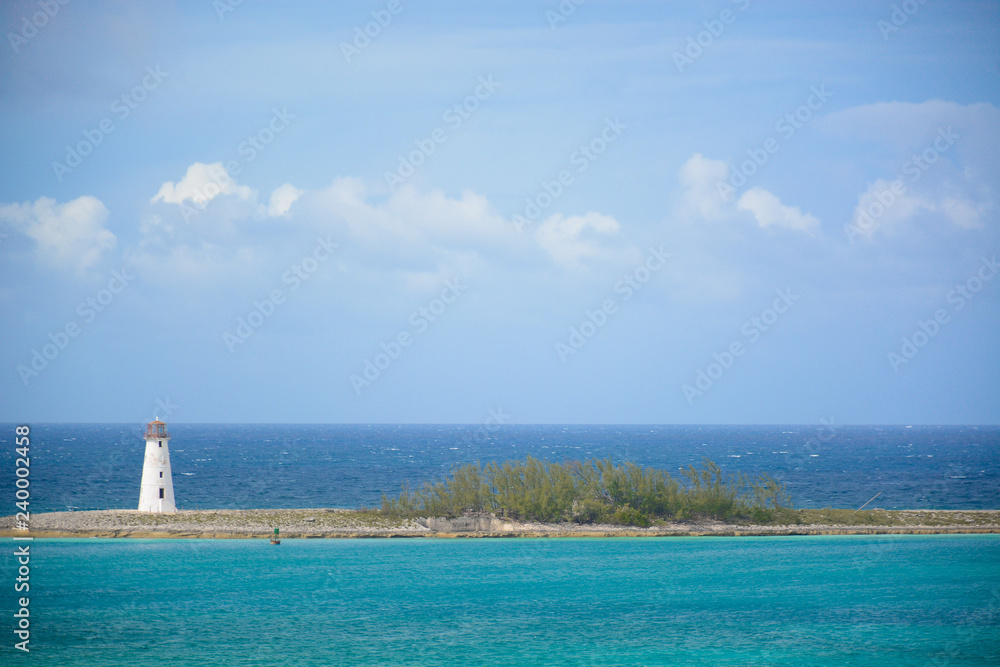 Nassau, Bahamas - MAY 4, 2018: View to the ocean and lighthouse from Fort Charlotte in Downtown of Nassau