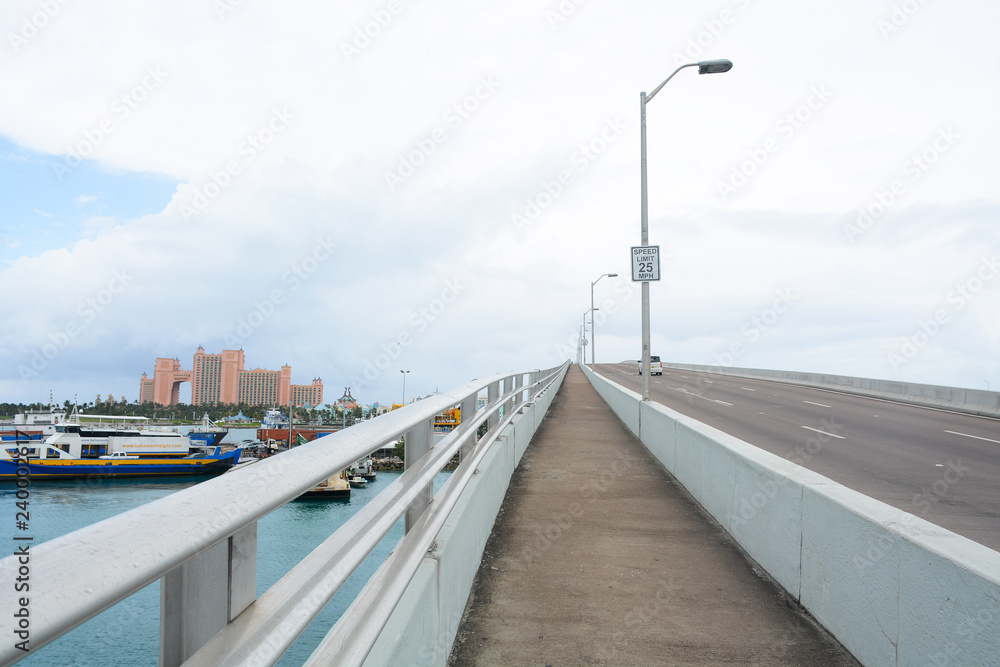 Nassau, Bahamas - MAY 2, 2018: The bridge to Paradise Island located on the opposite side of Nassau
