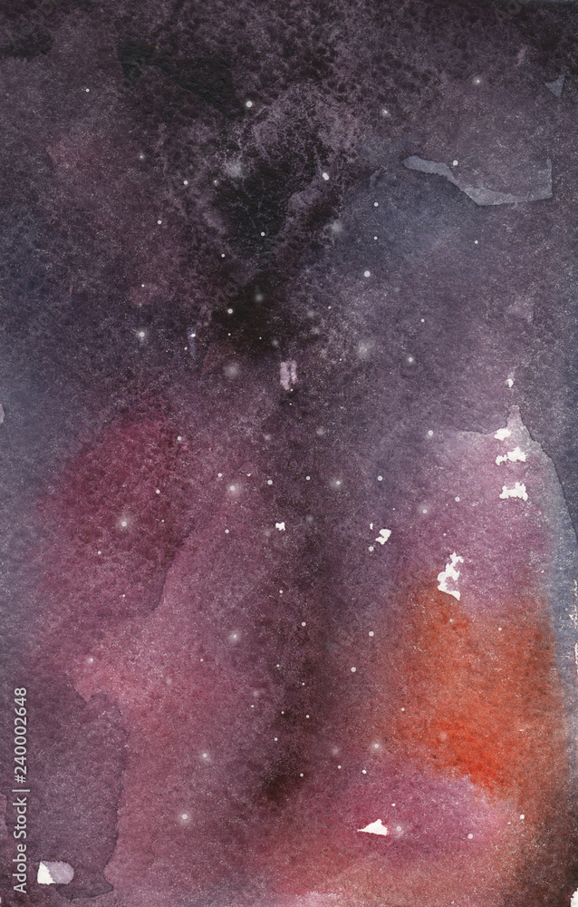 Watercolor background image. The composition is abstract, symbolizing the depths of dark outer space.