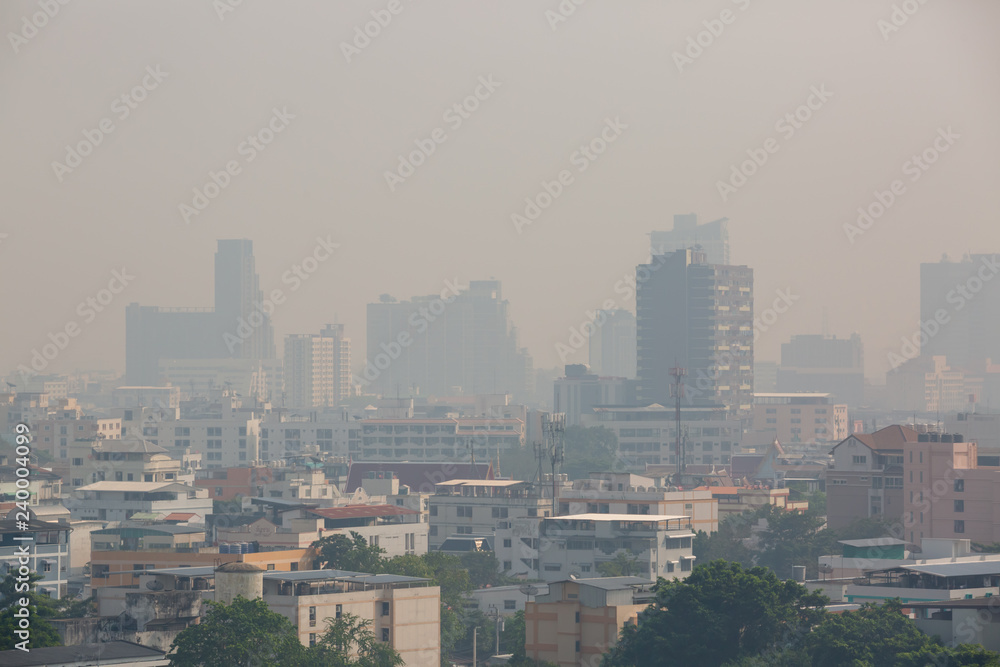 Office building under smog in Bangkok