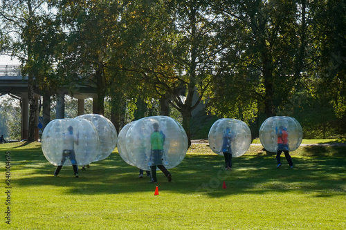 Bubble bump. Team game outdoor. Fun for teenagers © Tatiana Lukina