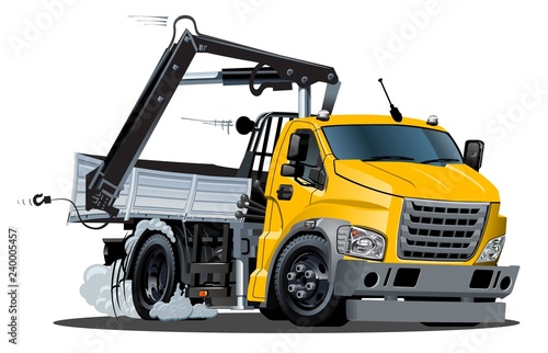 Vector Cartoon Lkw Truck with Crane isolated