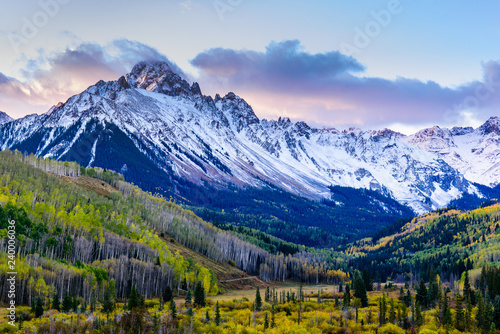 Beautiful and Colorful Colorado Rocky Mountain Autumn Scenery. Mt. Sneffels in the San Juan Mountains at Sunrise photo
