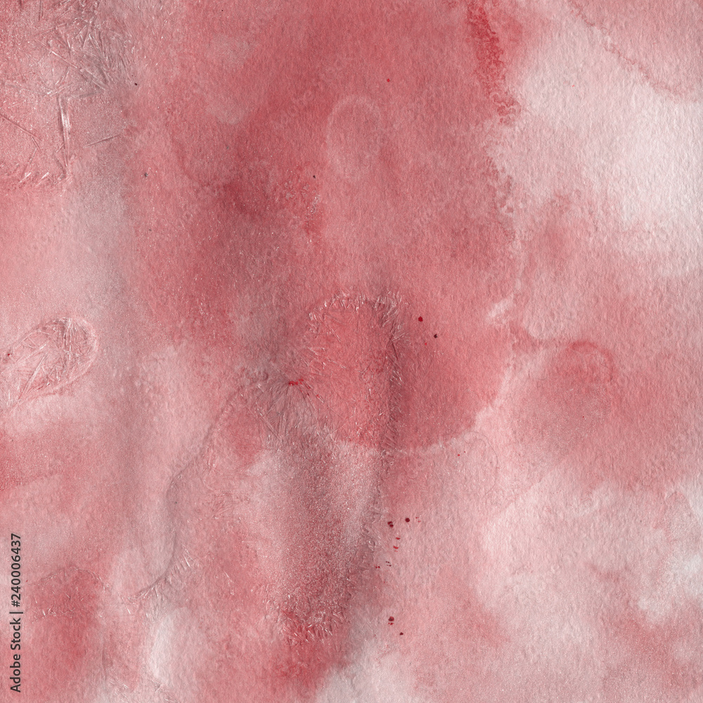 Red watercolor texture with abstract washes and brush strokes on white paper background. Trendy look. Chaotic abstract organic design.