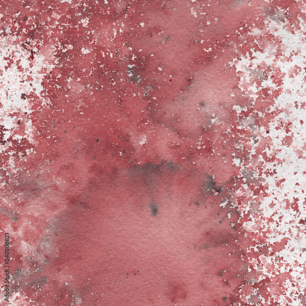 Fototapeta premium Red watercolor texture with abstract washes and brush strokes on the white paper background.