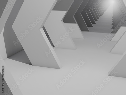 Abstract white interior background, empty tunnel