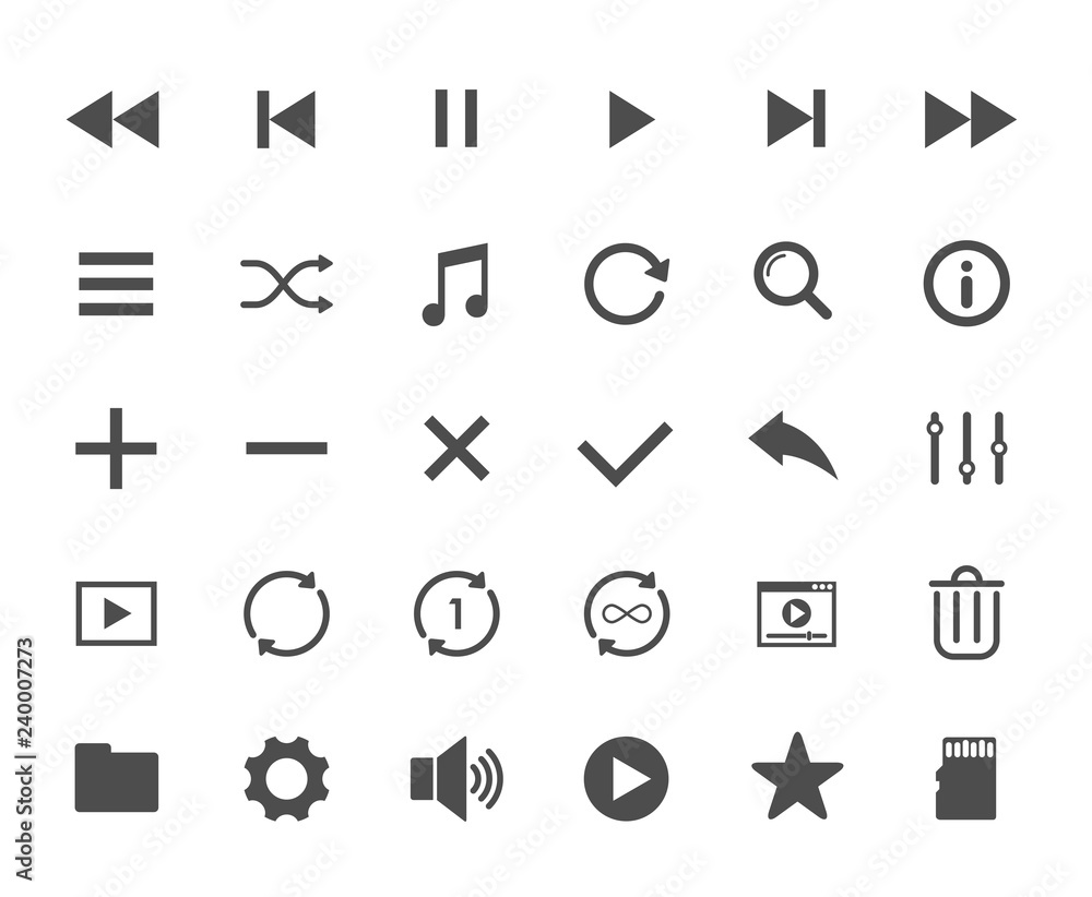 Media player web icons. Ui elements. Media player vector icons for web, mobile and ui design Media player web icons. Ui elements. Media player vector icons for web, mobile and ui design