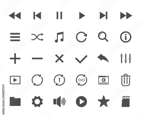 Media player web icons. Ui elements. Media player vector icons for web, mobile and ui design