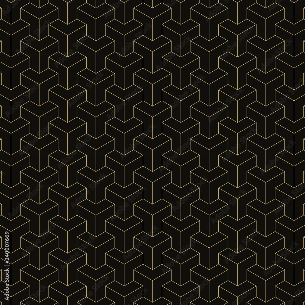 Abstract geometric pattern with square and line, A seamless vector background, Black and gold texture, Graphic modern pattern