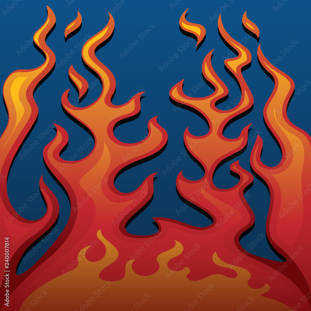 Fire Classic Style Flames on Blue Background Vector Illustration Fire Classic Style Flames on Blue Background Vector Illustration