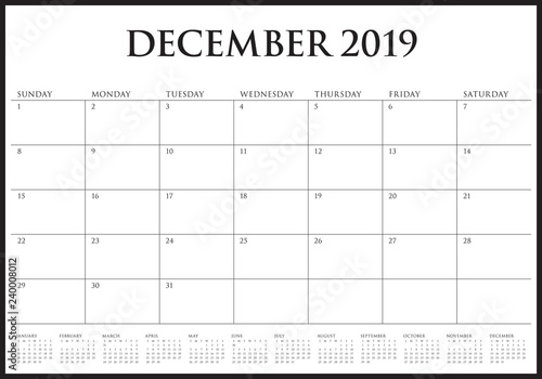 December 2019 desk calendar vector illustration