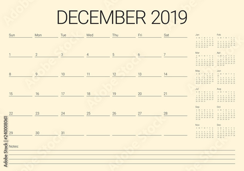 December 2019 desk calendar vector illustration