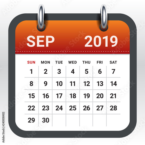 September 2019 monthly calendar vector illustration