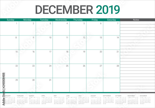December 2019 desk calendar vector illustration