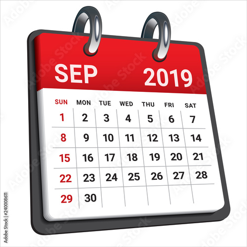 September 2019 monthly calendar vector illustration