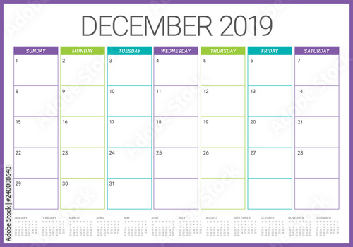 December 2019 desk calendar vector illustration