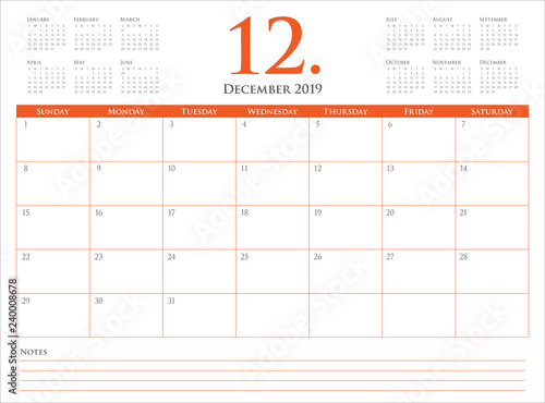 December 2019 desk calendar vector illustration