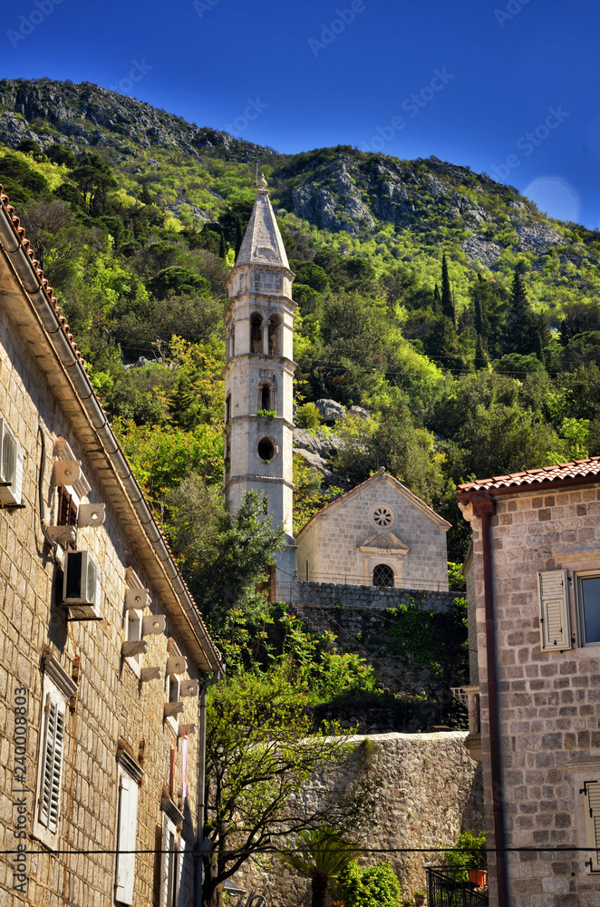 Perast, Montenegro, is a little town on the Bay of Kotor (Boka Kotorska)