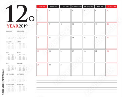 December 2019 desk calendar vector illustration