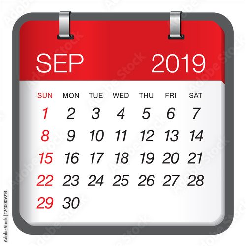 September 2019 monthly calendar vector illustration