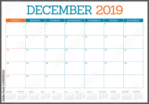 December 2019 desk calendar vector illustration