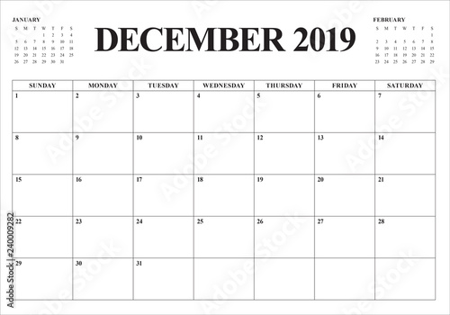 December 2019 desk calendar vector illustration