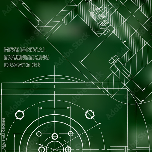 Mechanics. Technical design. Cover  flyer  banner. Corporate Identity. Green background. Grid