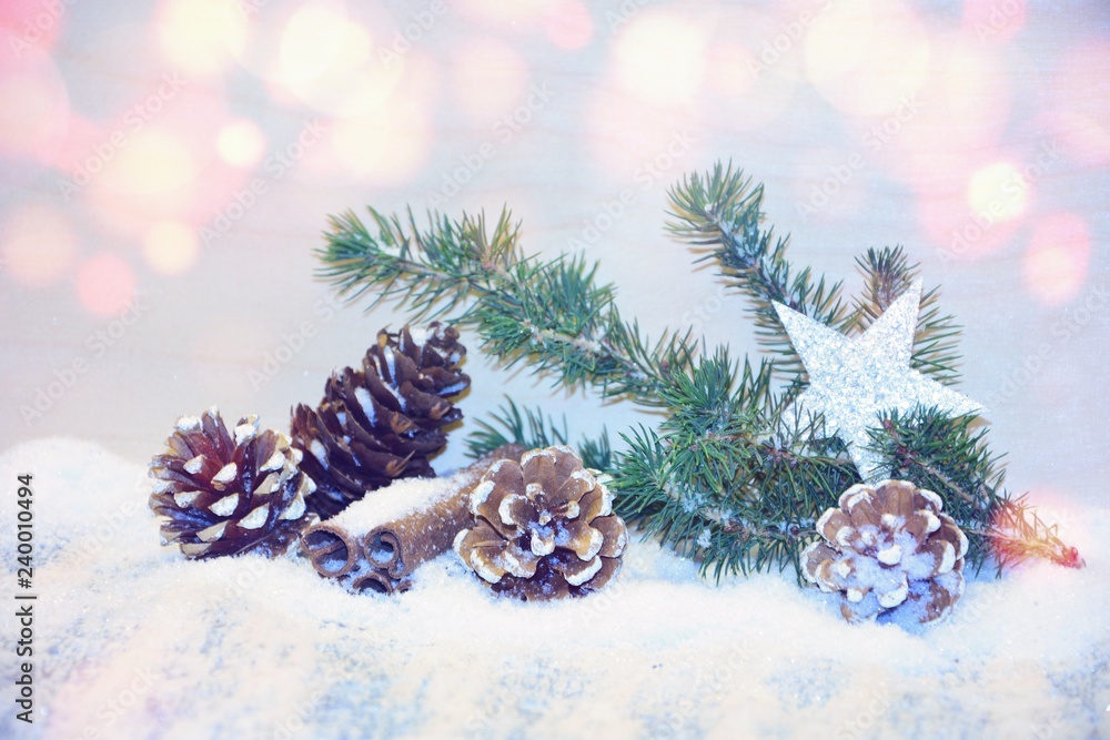 Weihnachten Hintergrund Dekoration Schnee Zapfen