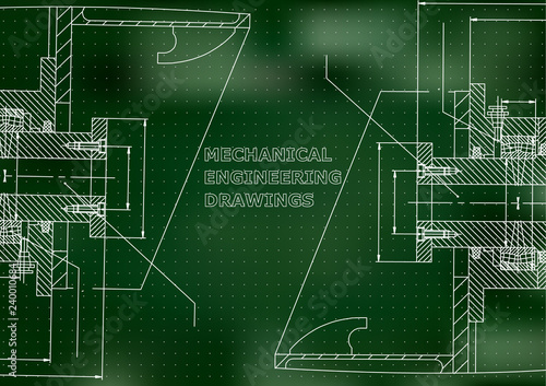 Mechanical engineering. Technical illustration. Backgrounds of engineering subjects. Green background. Points