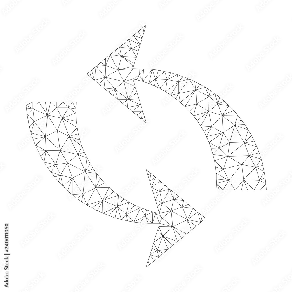 Polygonal vector refresh icon on a white background. Polygonal wireframe dark gray refresh image in low poly style with structured triangles, nodes and lines.