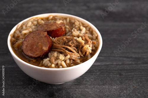 Obraz na plátne Bowl of Sausage and Chicken Gumbo with Rice