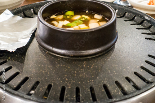 a roasting plate at korean restaurant in korea