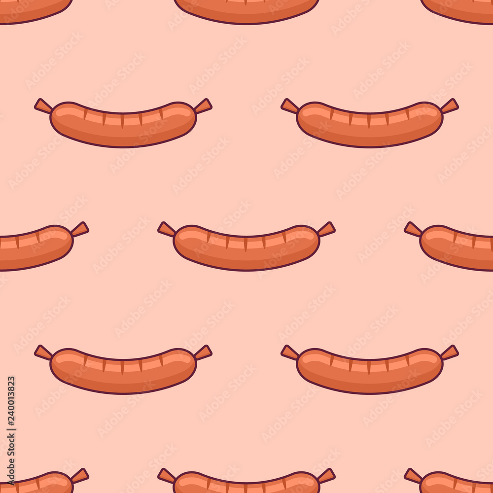 Seamless pattern with sausage on orange background. Vector texture. Seamless pattern with sausage on orange background. Vector texture.