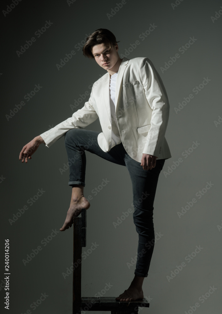 Modern male. Hair style and skincare. Beauty and fashion. Man with trendy look. Fashion man with mystery look. Funky beauty. style icon. Young and carefree. denim style fashion model Modern male. Hair style and skincare. Beauty and fashion. Man with trendy look. Fashion man with mystery look. Funky beauty. style icon. Young and carefree. denim style fashion model