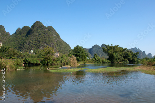 Karst mountains and limestone peaks of Yulong River, Yangshuo, Guilin, China