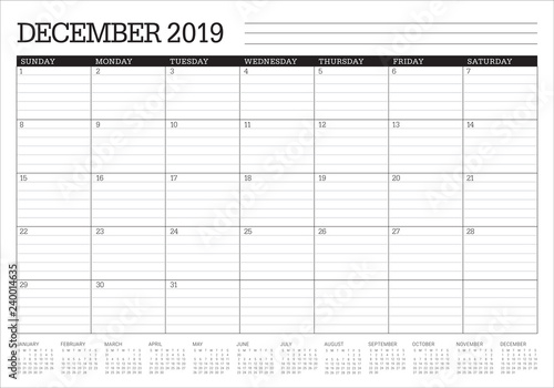 December 2019 desk calendar vector illustration