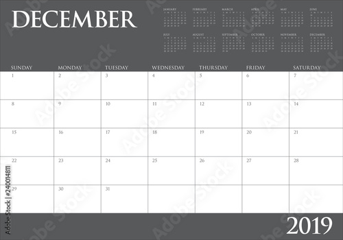December 2019 desk calendar vector illustration