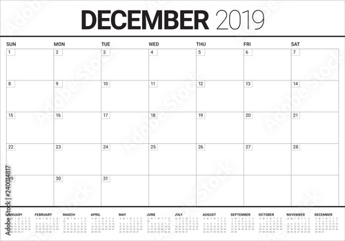 December 2019 desk calendar vector illustration