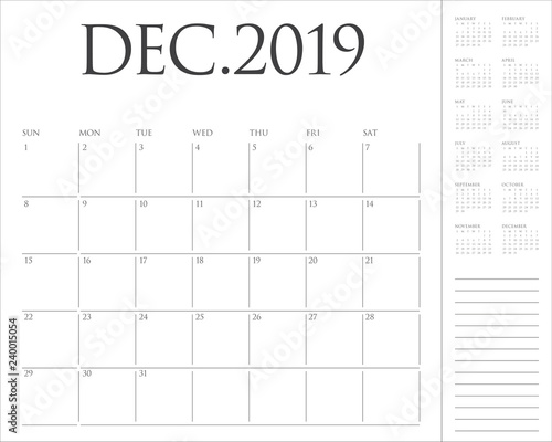 December 2019 desk calendar vector illustration