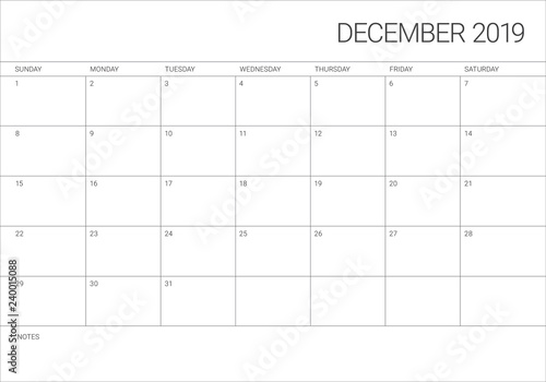 December 2019 desk calendar vector illustration
