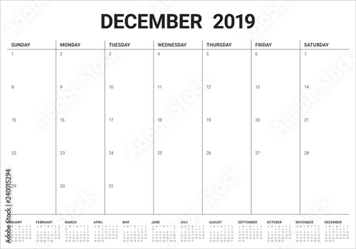 December 2019 desk calendar vector illustration