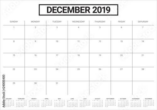 December 2019 desk calendar vector illustration